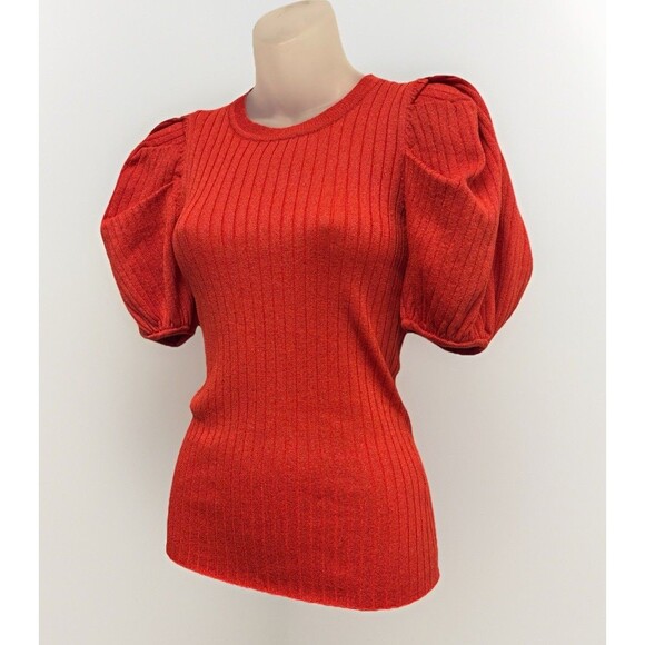 New Flying Tomato Red Sparkly Sweater Short Sleeve Sz M Festive Holiday - Picture 2 of 9